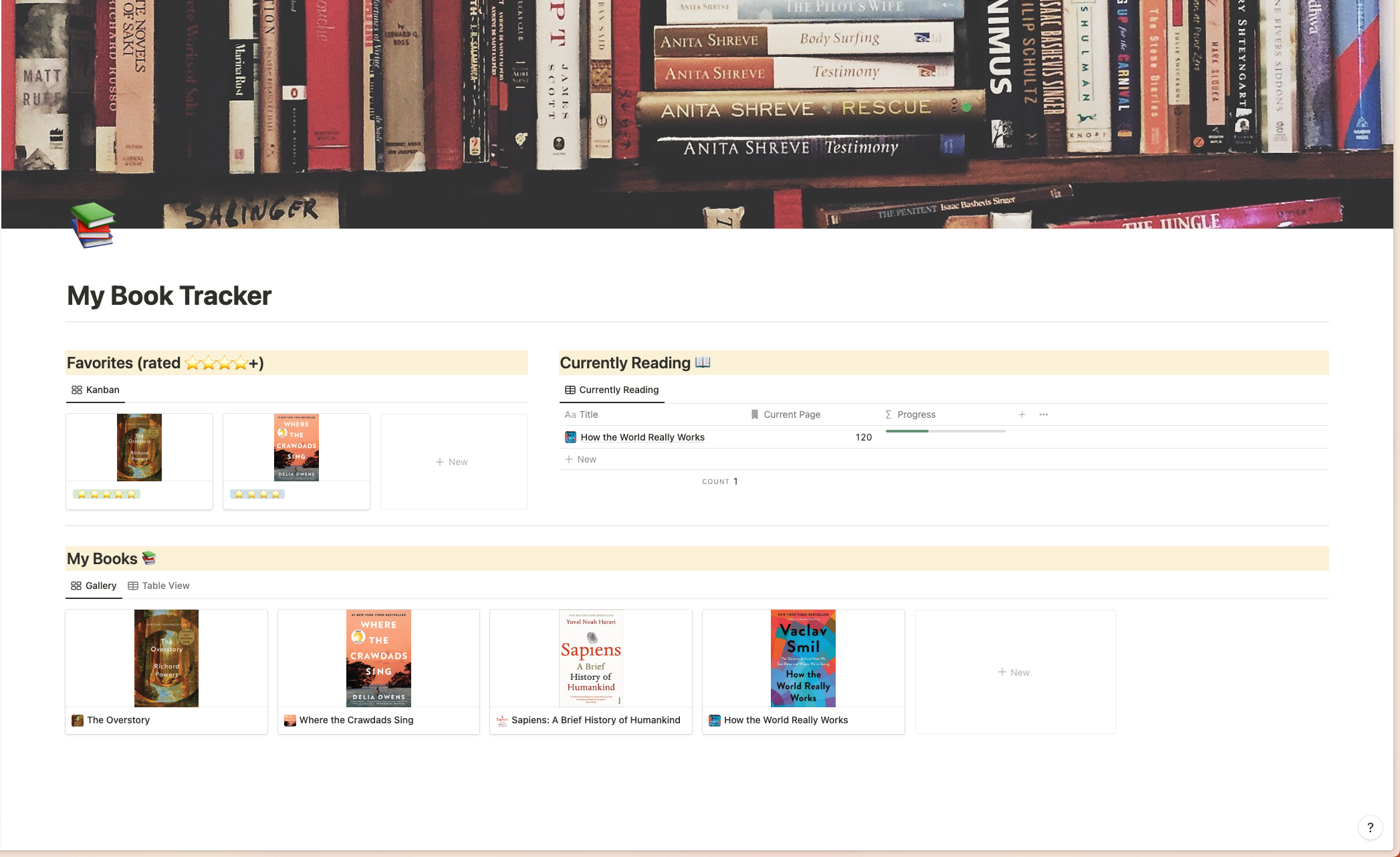 What the finished Notion Book Tracker looks like